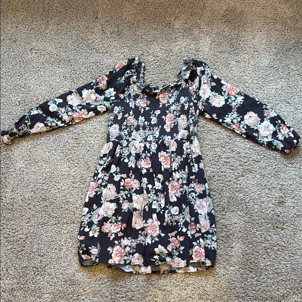 Floral Kids Dress - Black and Pink